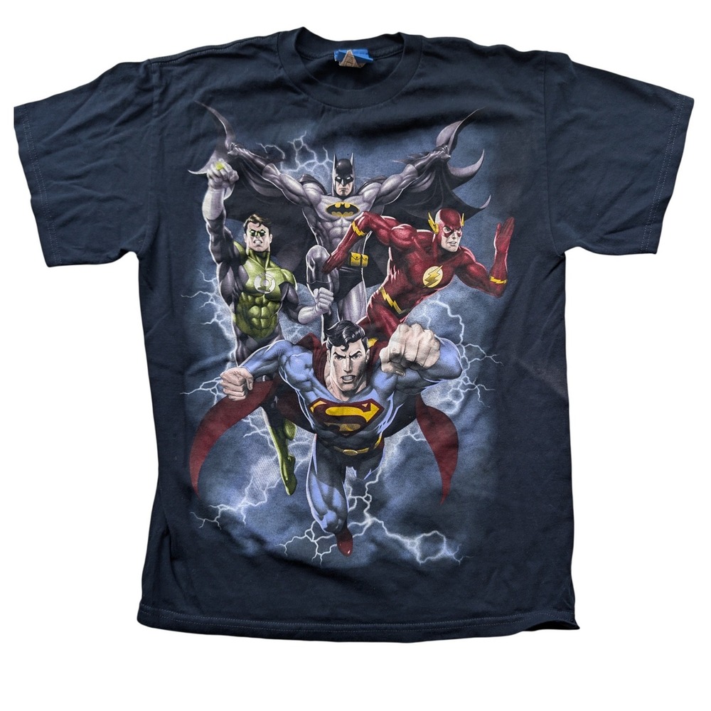 Justice League Mens Graphic T-Shirt Navy Blue DC Comics Superman Batman Flash M